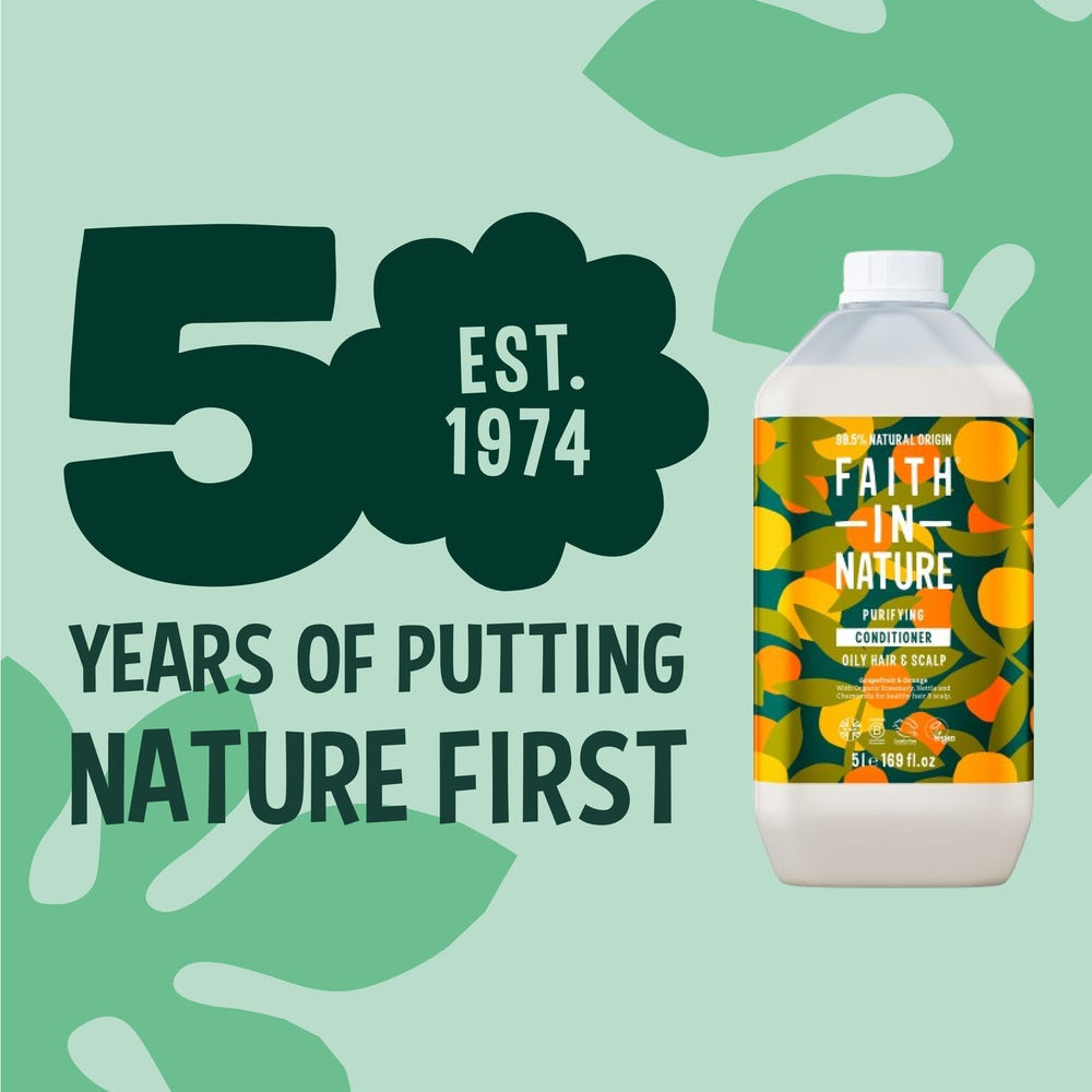 Faith in Nature conditioner ingredients close-up highlighting 99.5% natural origin