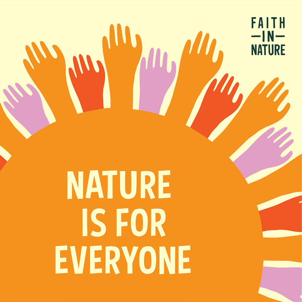 Faith in Nature fragrance-free shower gel in bathroom scene conveys refreshing cleanse
