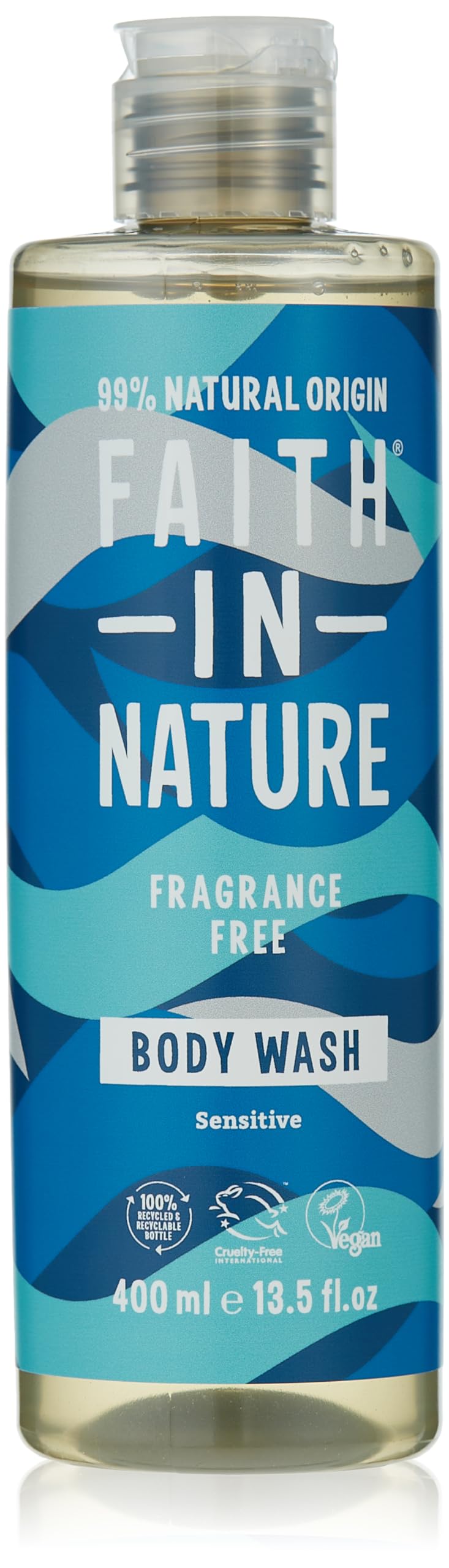 Faith in Nature fragrance-free shower gel bottle for gentle cleansing on sensitive skin