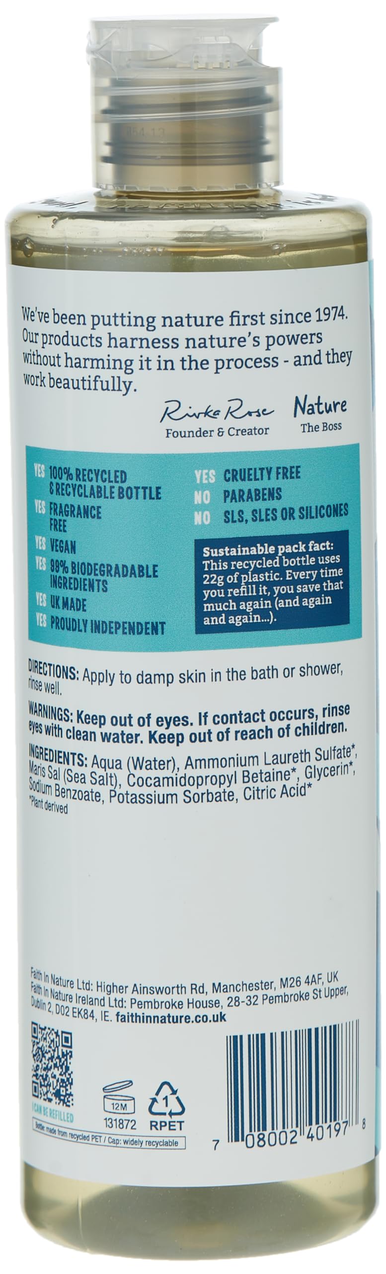 Faith in Nature fragrance-free gel pour showing smooth lather for daily use