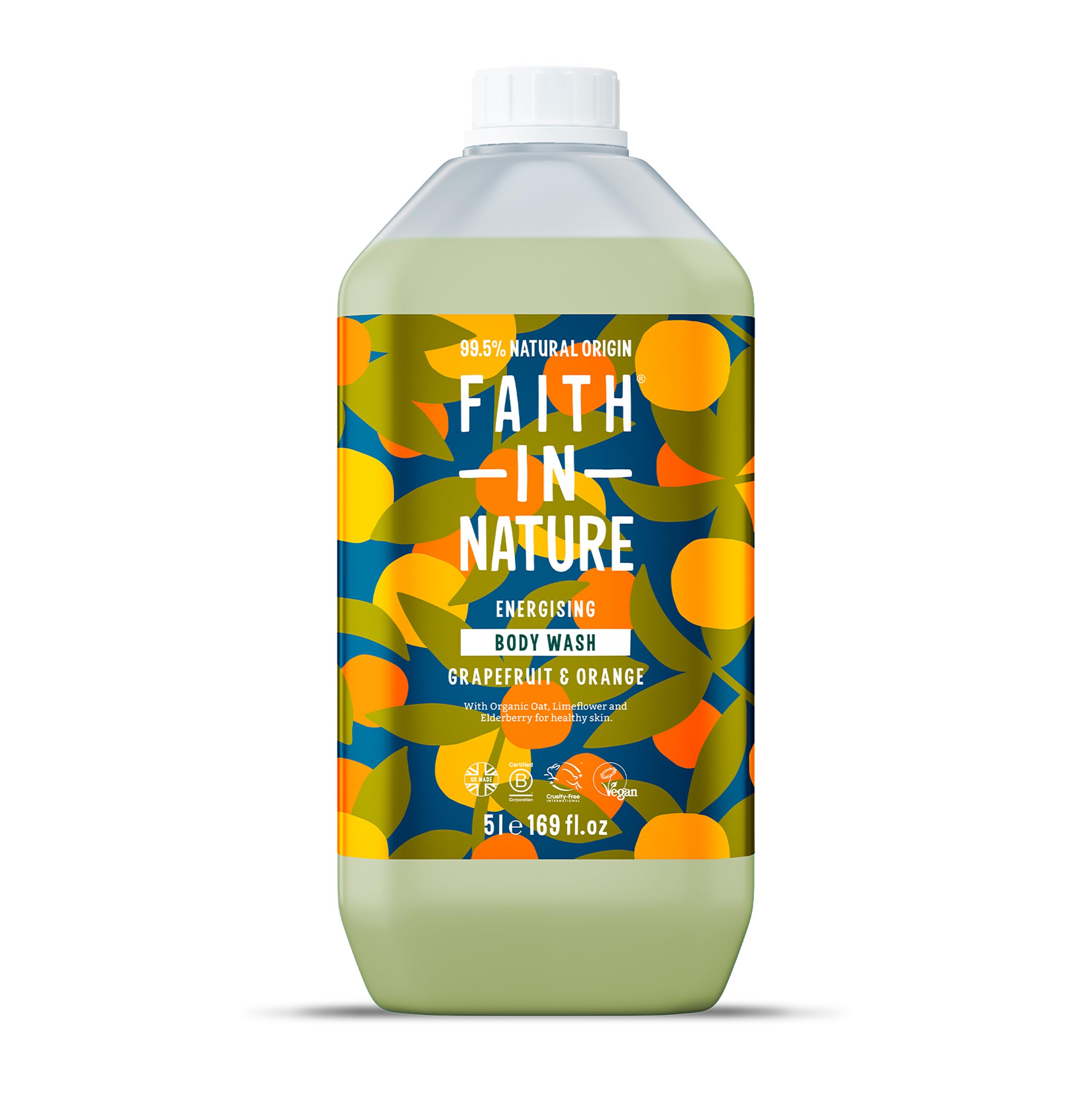 Faith In Nature grapefruit orange body wash bottle for refreshing showers