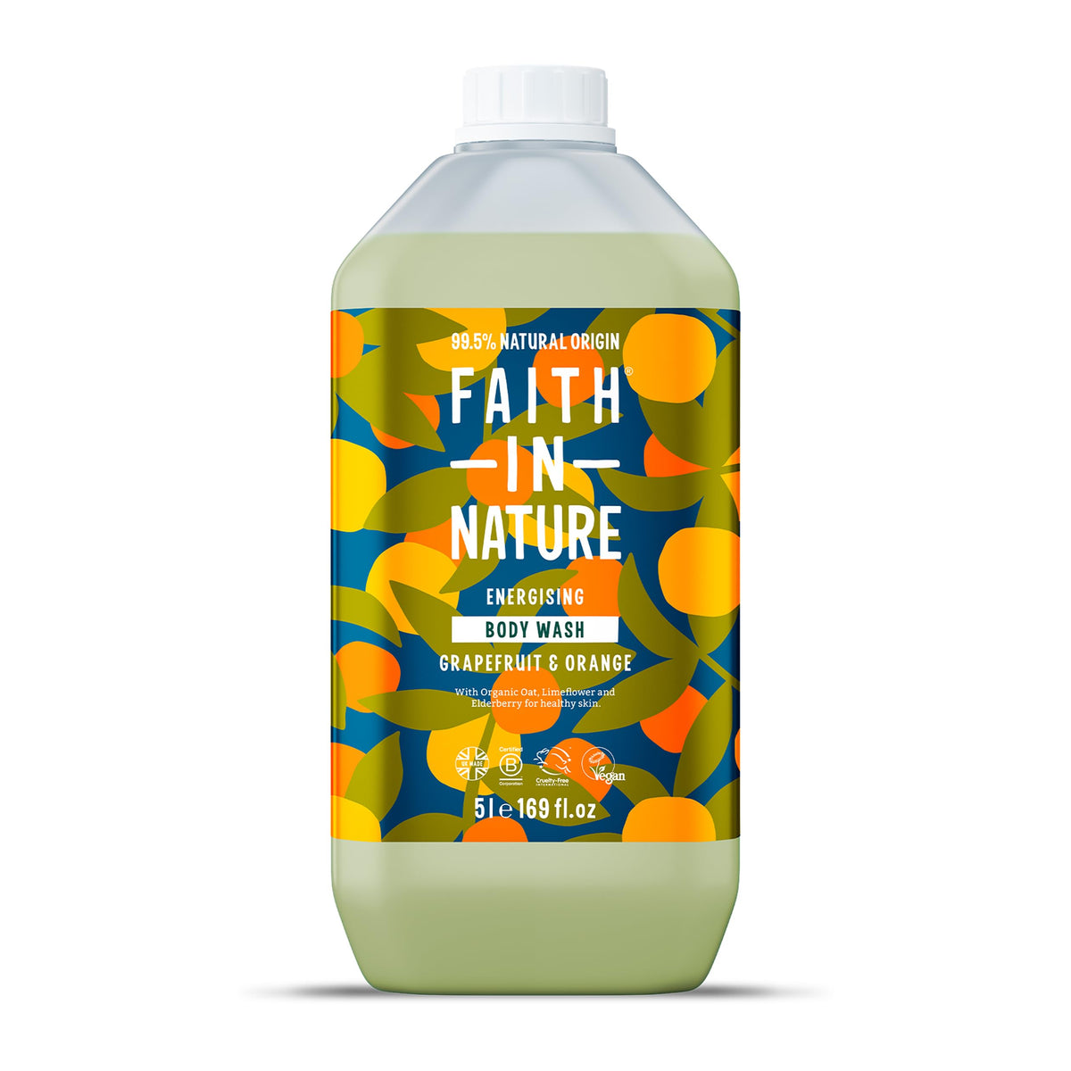 Faith In Nature grapefruit orange body wash bottle for refreshing showers