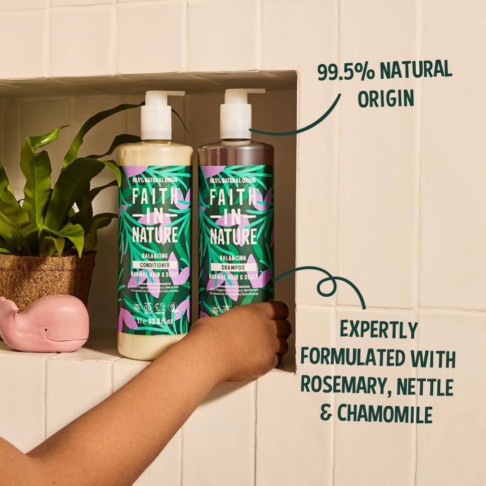 Close look at 99.5% natural-origin ingredients in Faith in Nature shampoo