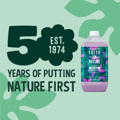 Close-up of Faith In Nature body wash pouring into a foamy lather for everyday use