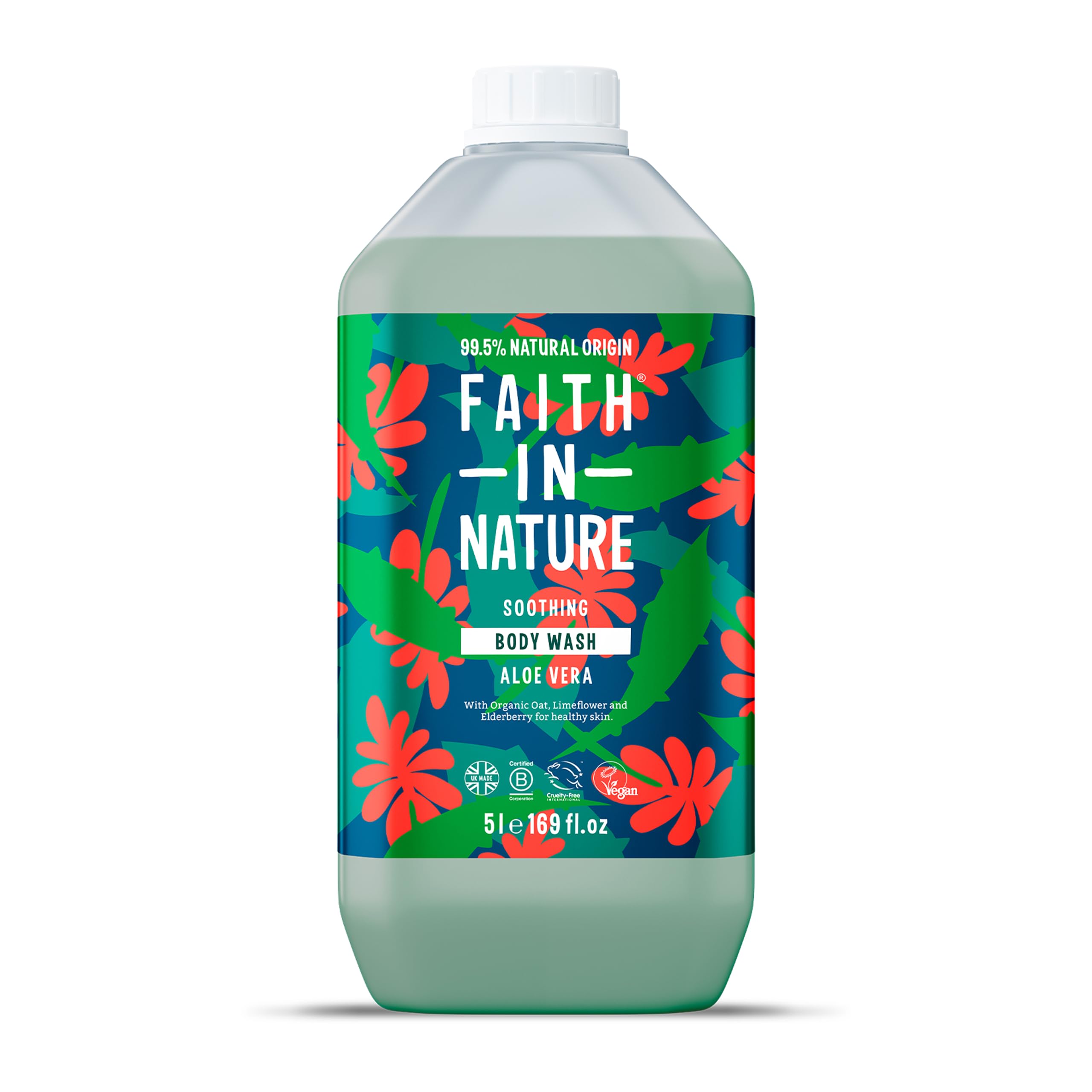 Faith in Nature Natural Body Wash bottle front, vegan formula for a gentle cleanse.