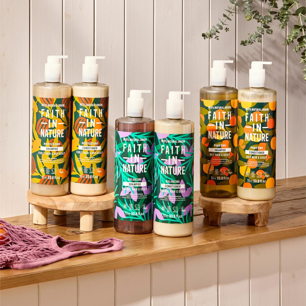 Faith in Nature natural conditioner in a bathroom setup for daily routine