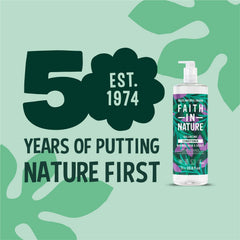 Faith in Nature conditioner geranium bottle close-up emphasizing soothing aroma and vegan care.
