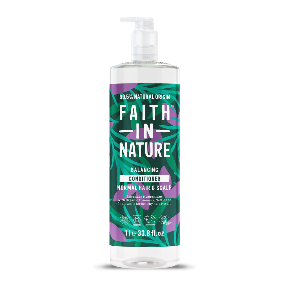 Faith in Nature natural conditioner lavender bottle showing calming scent and nourishing care.