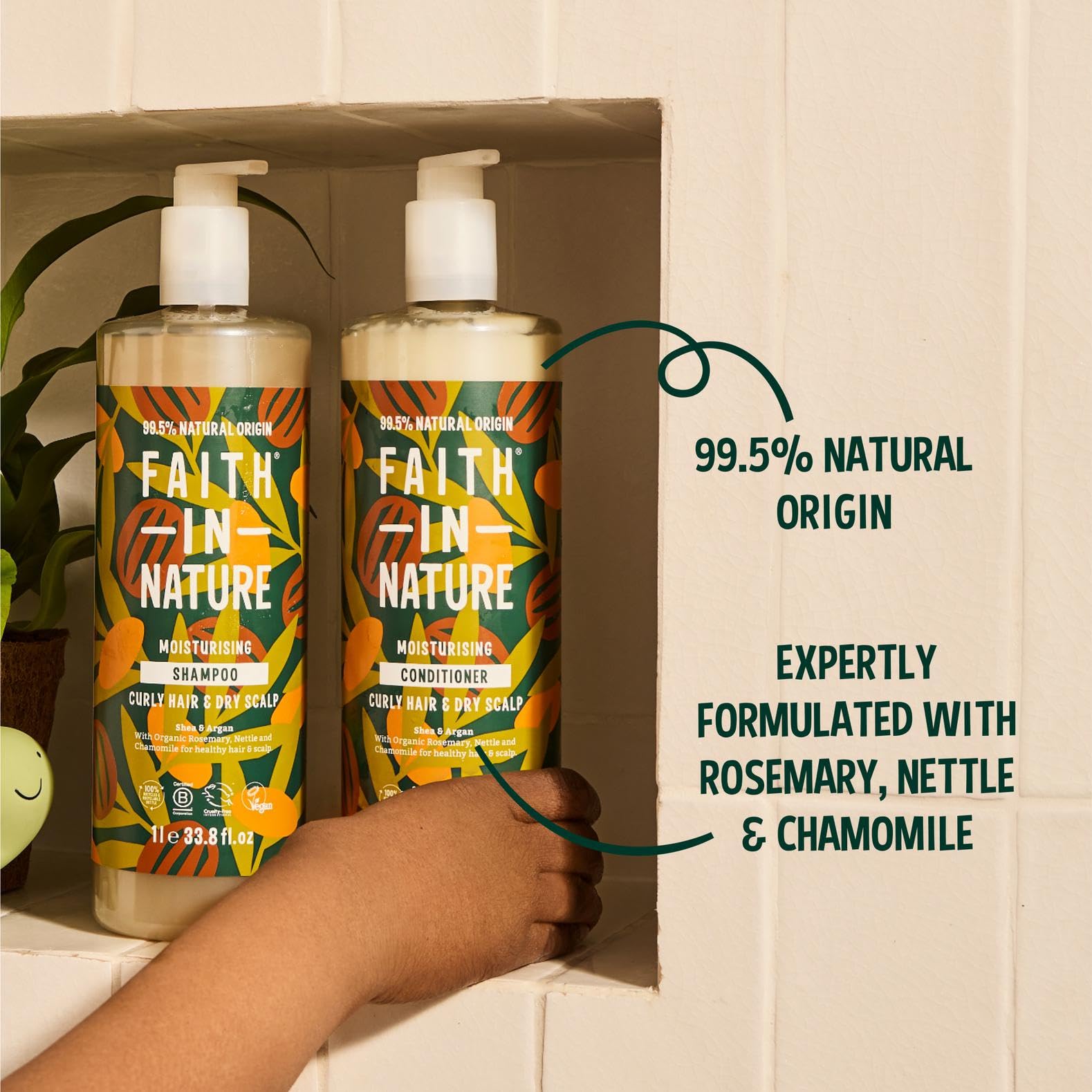 Faith in Nature vegan cruelty-free symbol on conditioner packaging