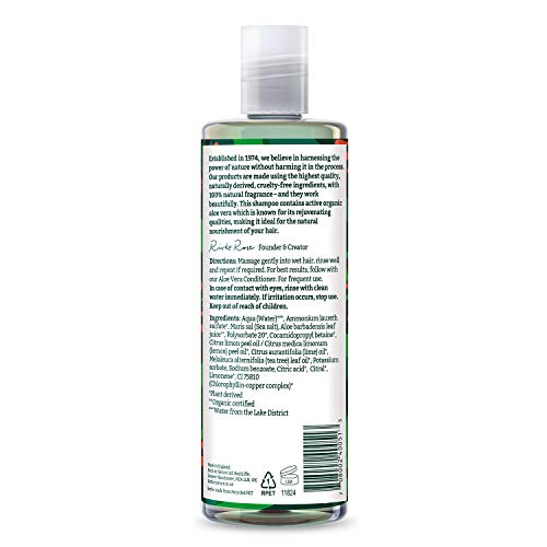 Faith in Nature Rejuvenating Aloe Vera Shampoo with an aloe leaf image suggests scalp nourishment