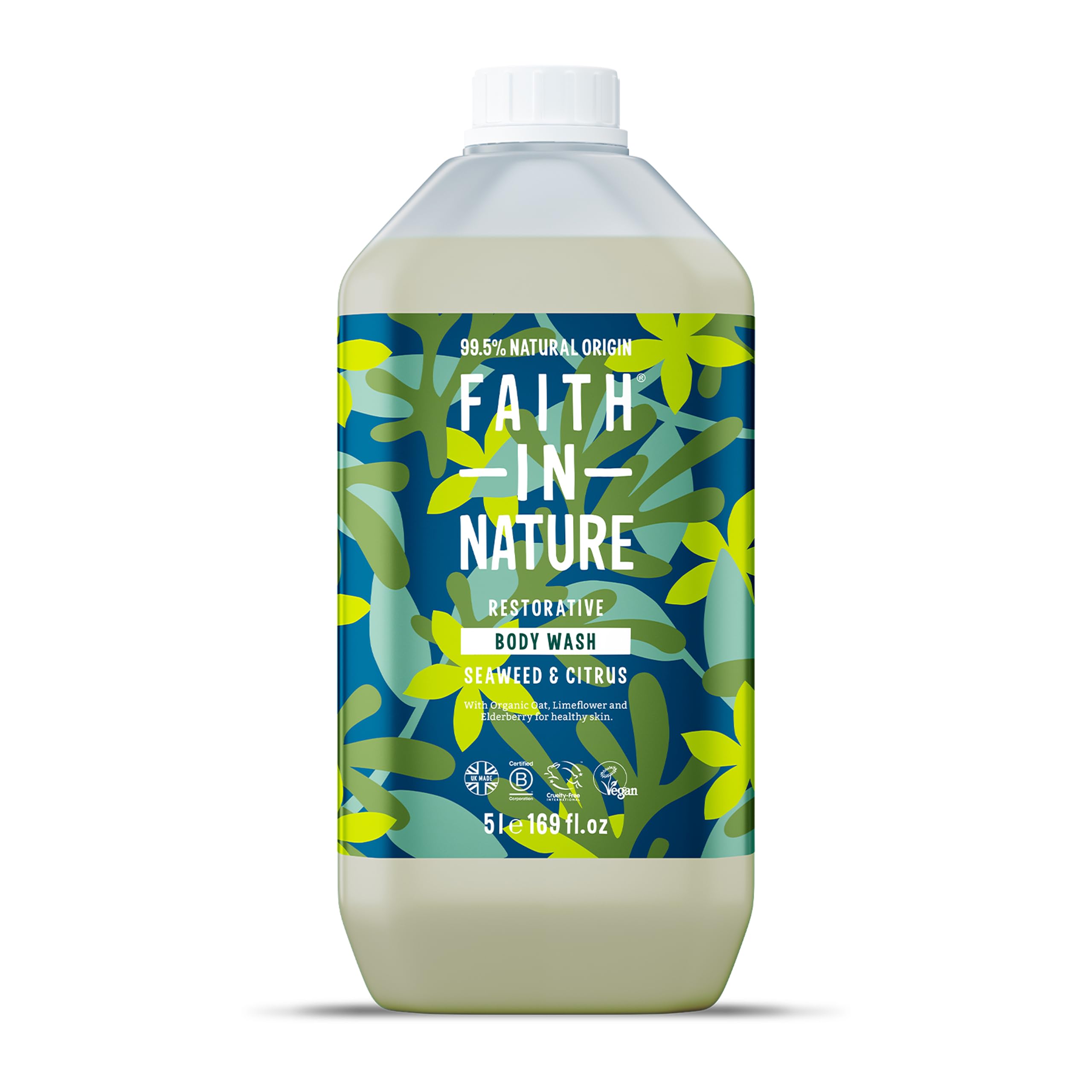 Faith in Nature Seaweed and Citrus five-litre bottle front view highlights gentle natural cleanse