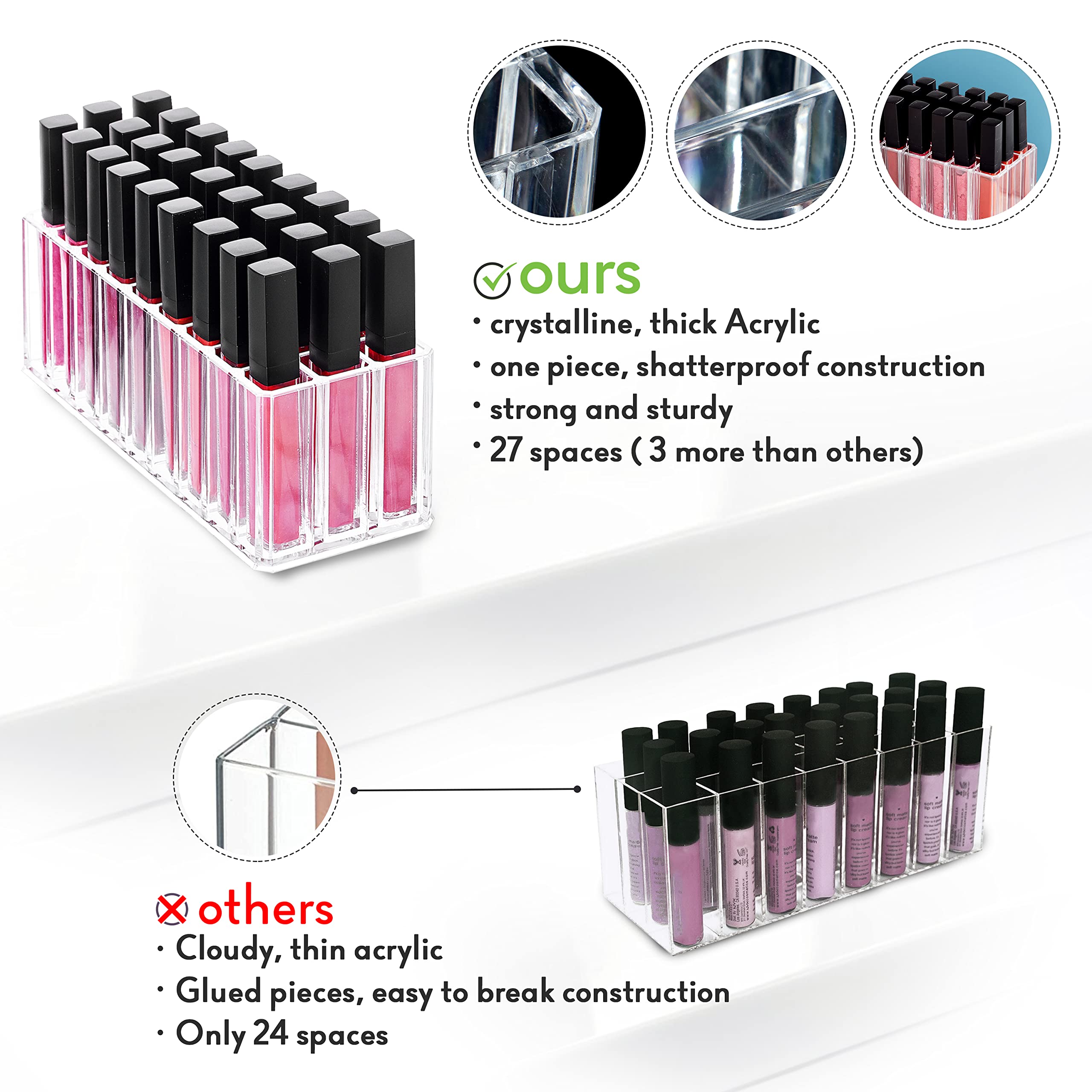 FAJ vanity storage unit neatly organized with palettes and brushes in clear acrylic.