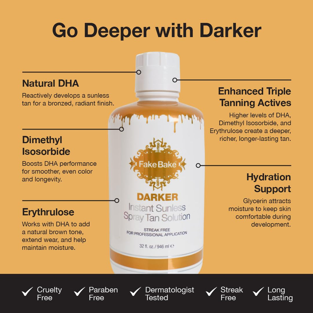 Fake Bake Darker color guide in action helps shade-match precisely.