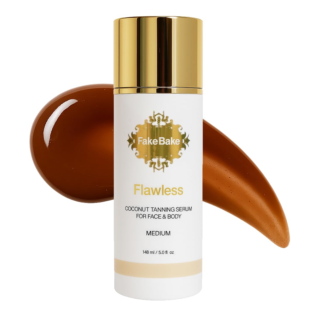 Fake Bake Flawless Coconut Serum bottle close-up showing premium self-tanner hydration