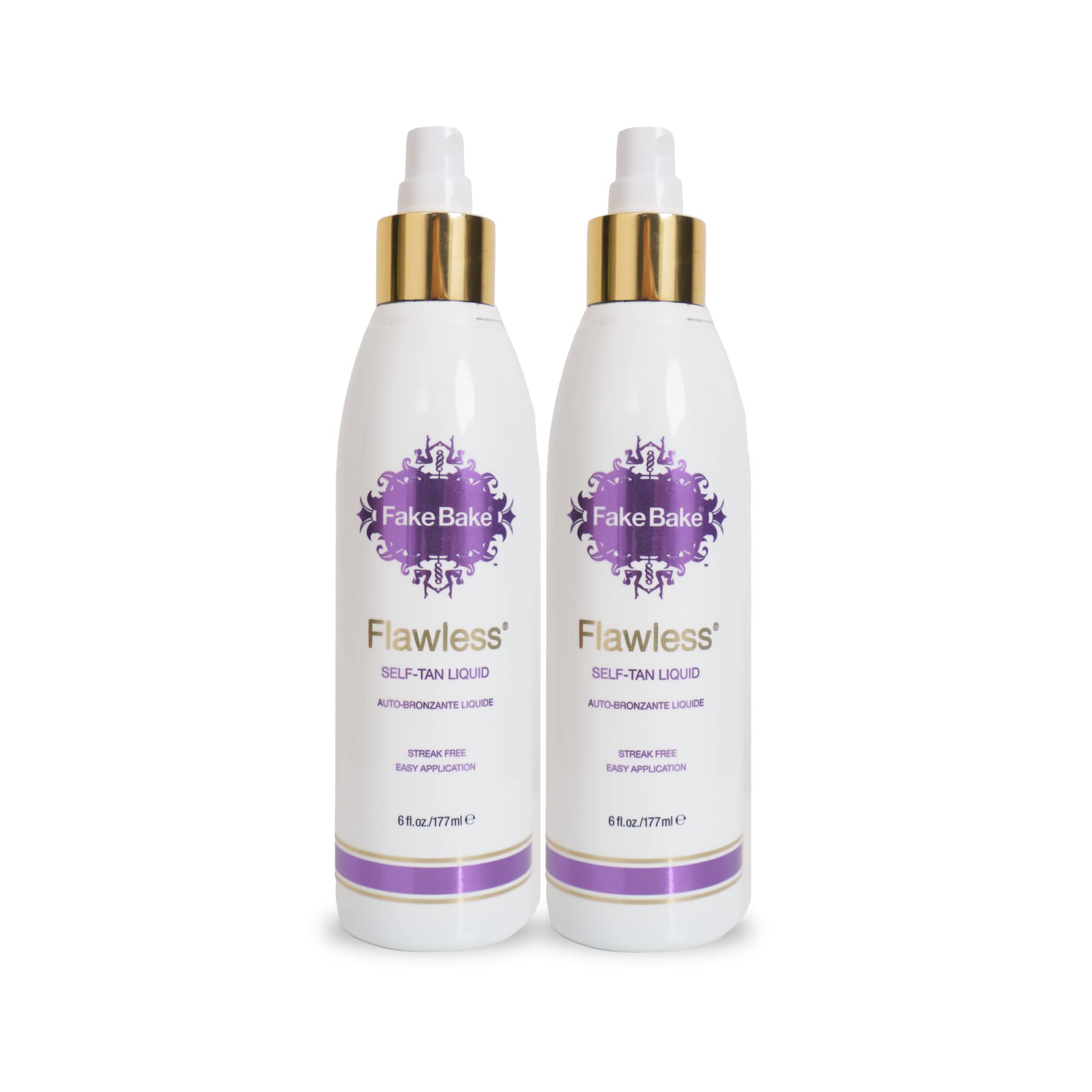 Fake Bake Flawless Self-Tanning Liquid bottle with streak-free color guide for even application.