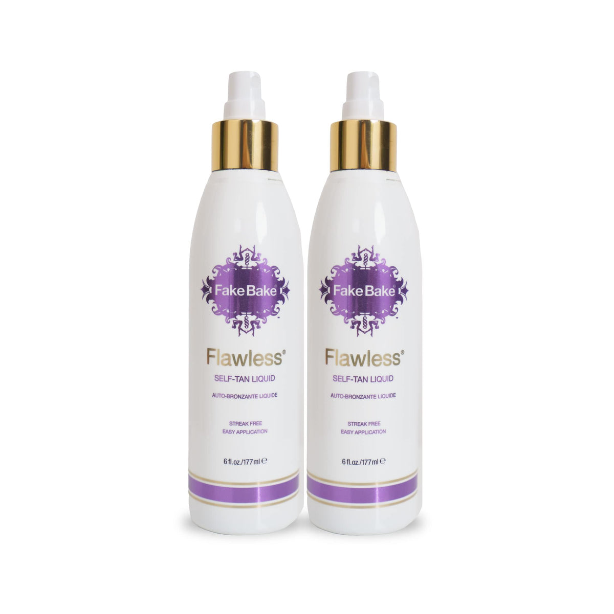 Fake Bake Flawless Self-Tanning Liquid bottle with streak-free color guide for even application.
