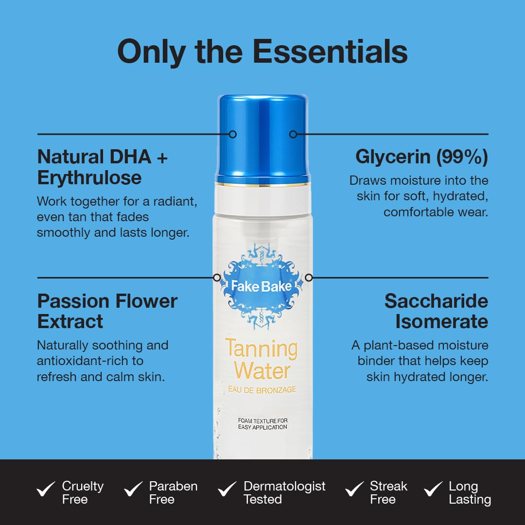 Fake Bake foam tanning water ideal for morning self-tan routines.