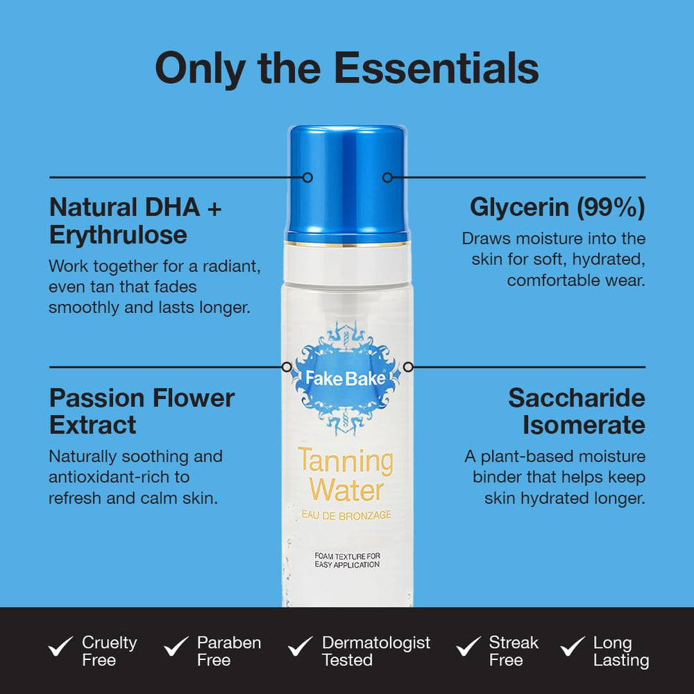 Fake Bake foam tanning water ideal for morning self-tan routines.