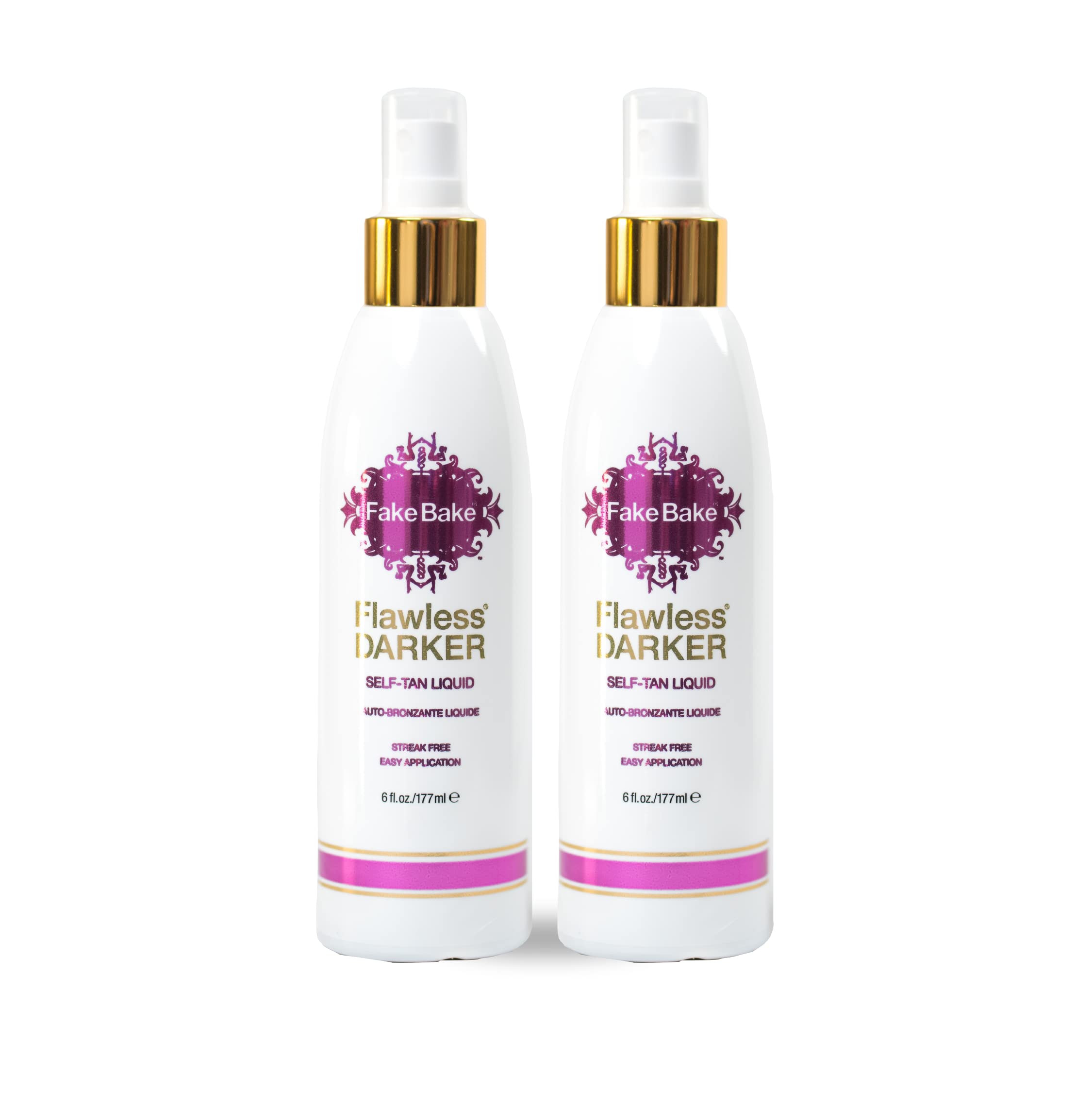 Fake Bake self-tanning liquid flawless darker bottle pour delivers quick, even color.