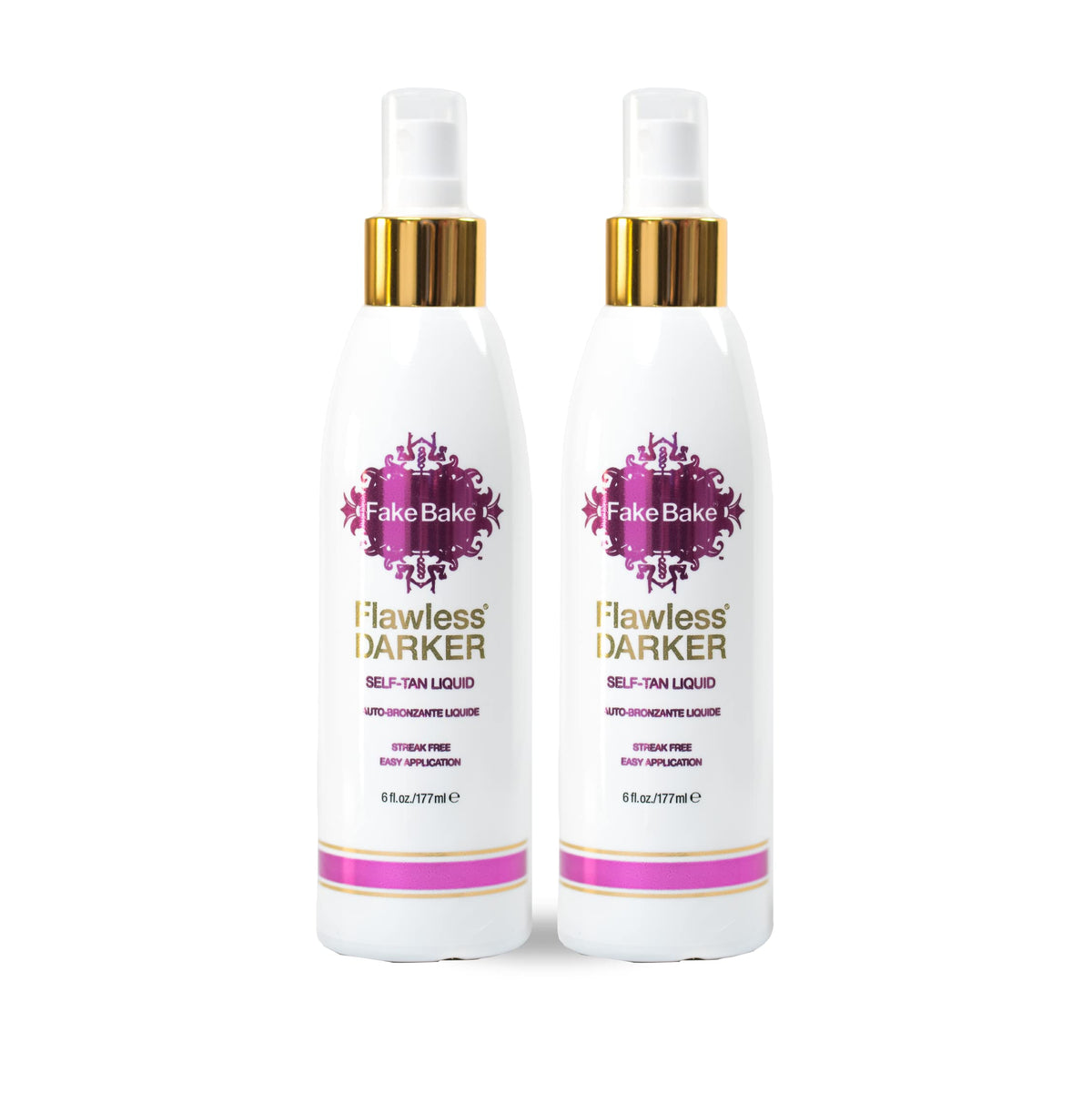 Fake Bake self-tanning liquid flawless darker bottle pour delivers quick, even color.