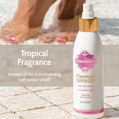 Fake Bake self-tanning liquid flawless darker color guide helps even application.