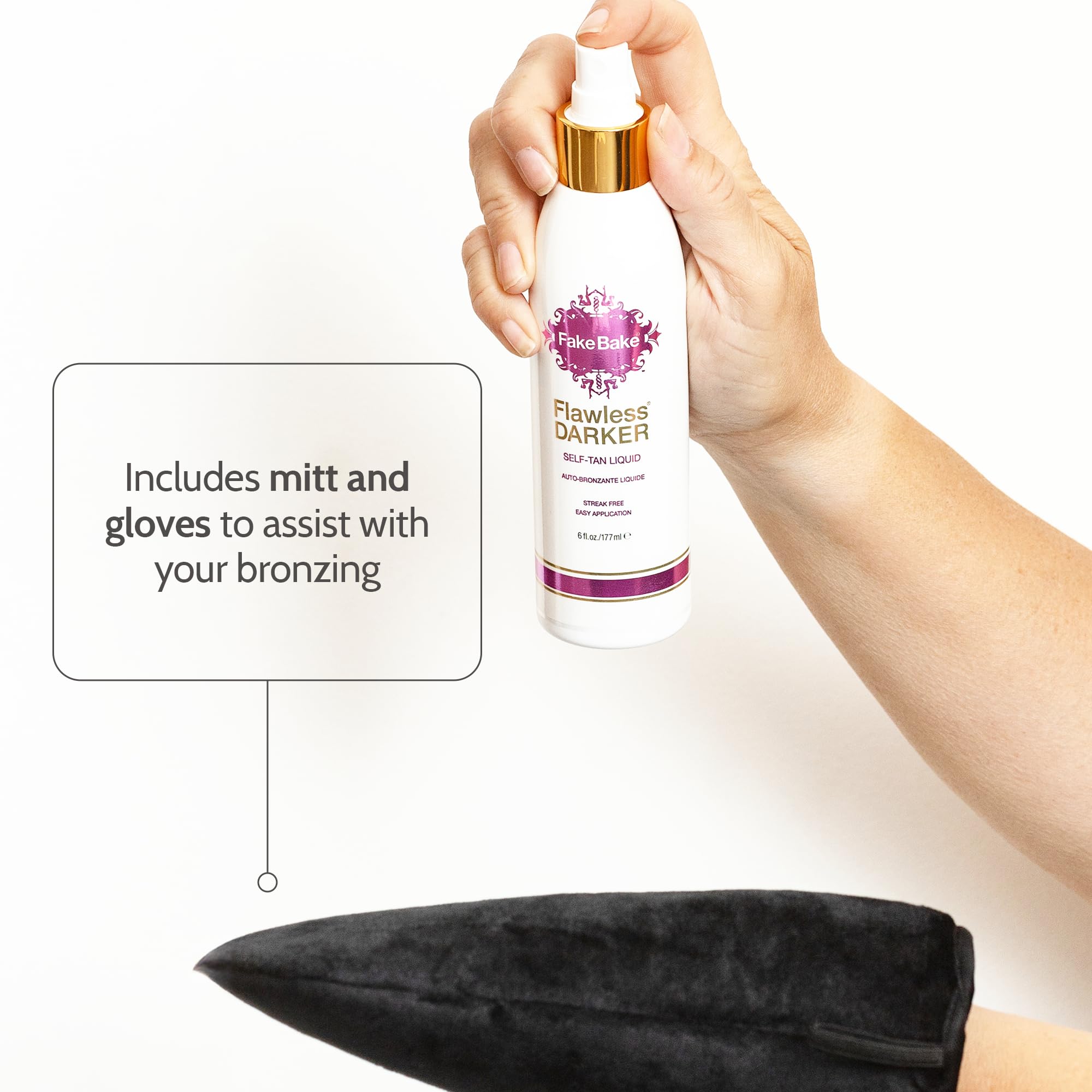 Fake Bake self-tanning liquid flawless darker glow develops evenly for a natural look.