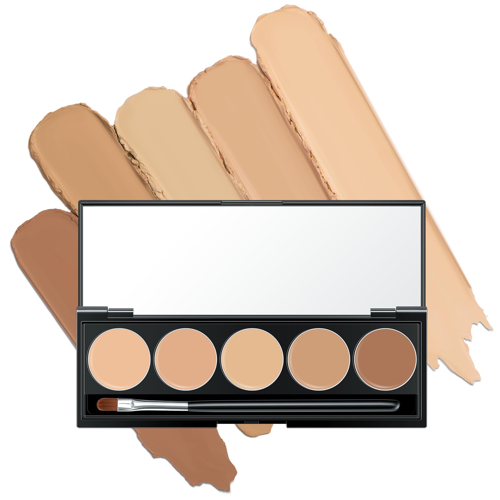 FALOCUTUS 5-in-1 concealer palette cover shows the color-correcting range for quick touch-ups