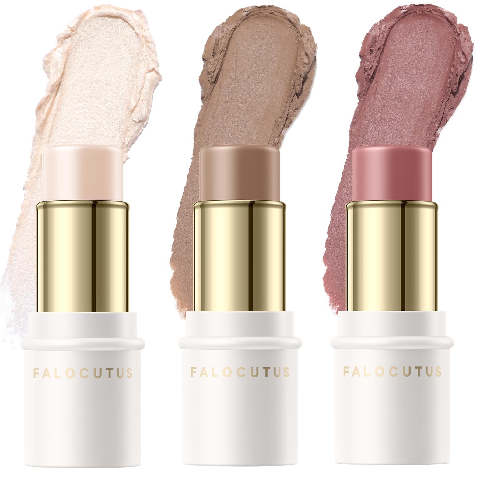 Falocutus contour stick set nose highlight for a lifted, natural look.