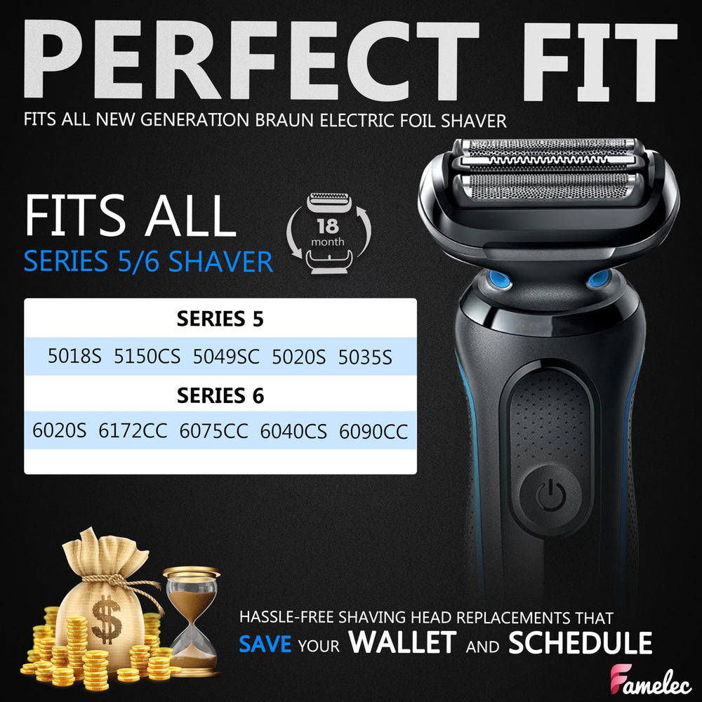 FAMELEC Braun series 5 5018s compatibility ensures quick, tool-free head swaps.