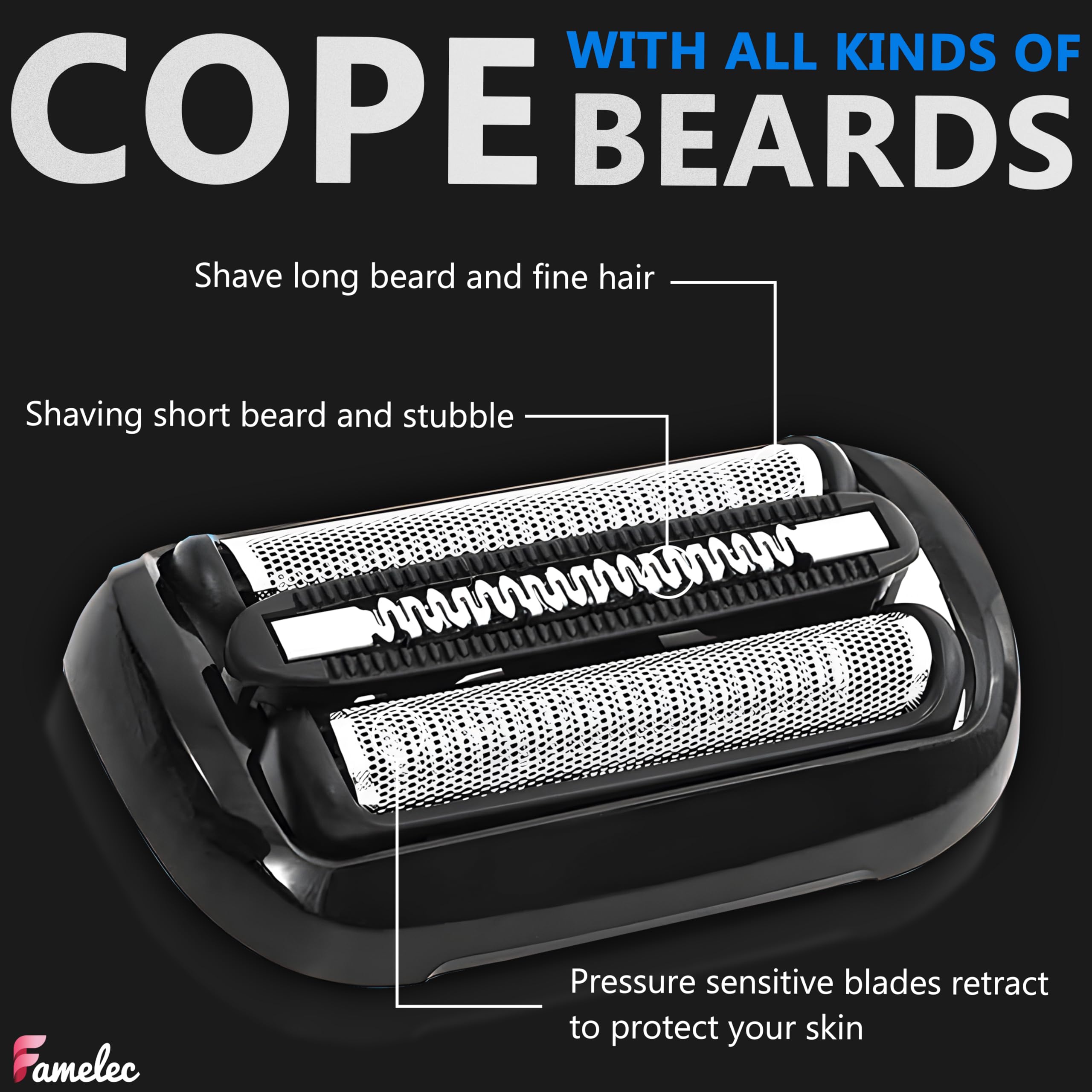 FAMELEC durable stainless steel foil and cutter components for lasting performance.