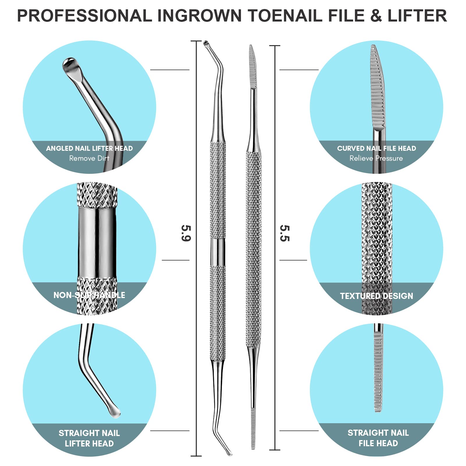 FAMILIFE ingrown toenail file curved end for versatile edge shaping.
