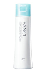 FANCL Facial Cleansing Powder bottle pour showing controlled dispensing for gentle cleansing and dirt lifting