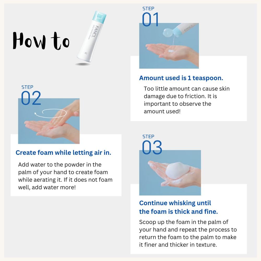 FANCL Facial Cleansing Powder gentle-foam-texture after lather feels soft and refreshing