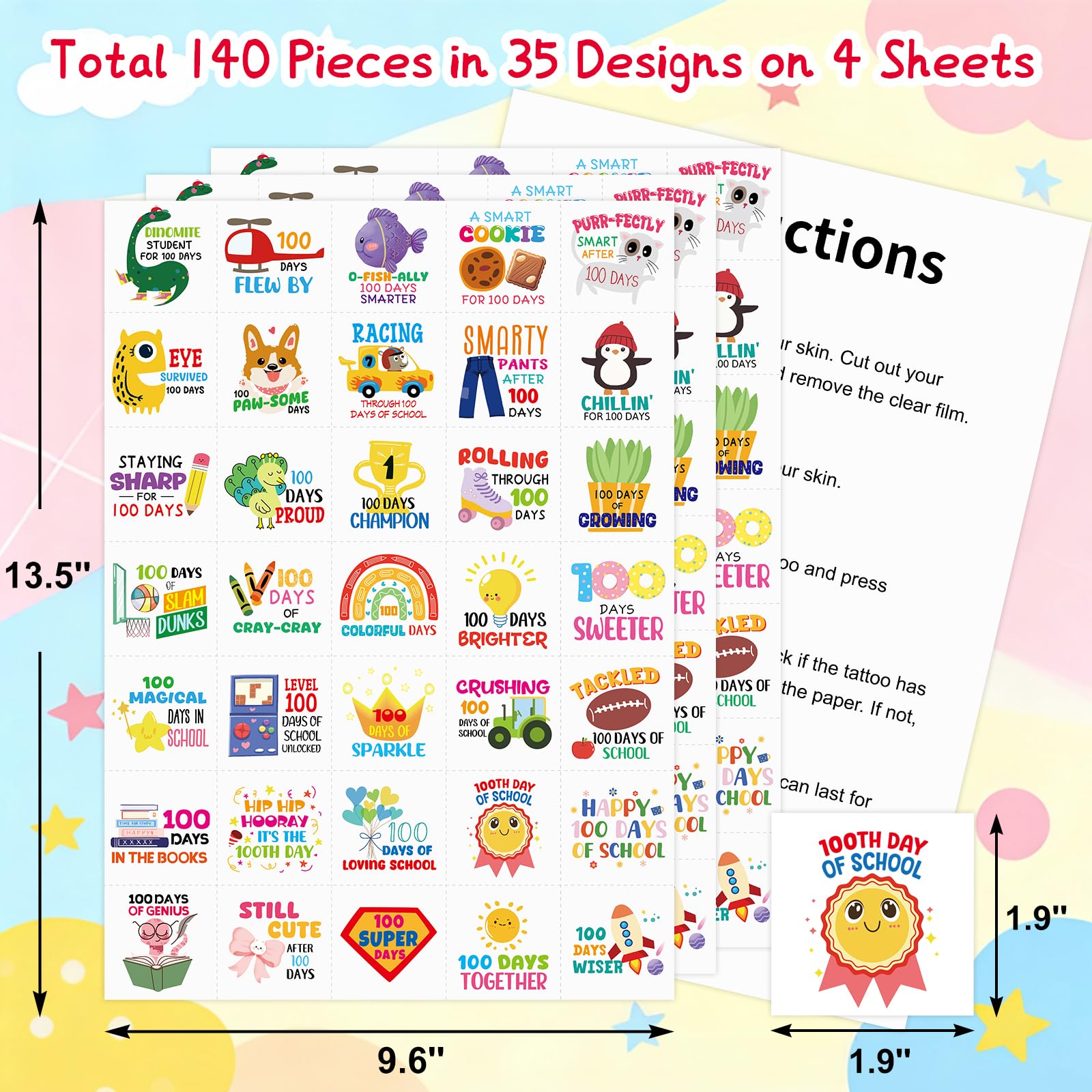 Fancy Land 100 Days Tattoos dinosaur designs add playful learning incentives.