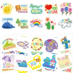 Fancy Land 140Pcs religious tattoo sheets show kid-friendly designs for Easter crafts