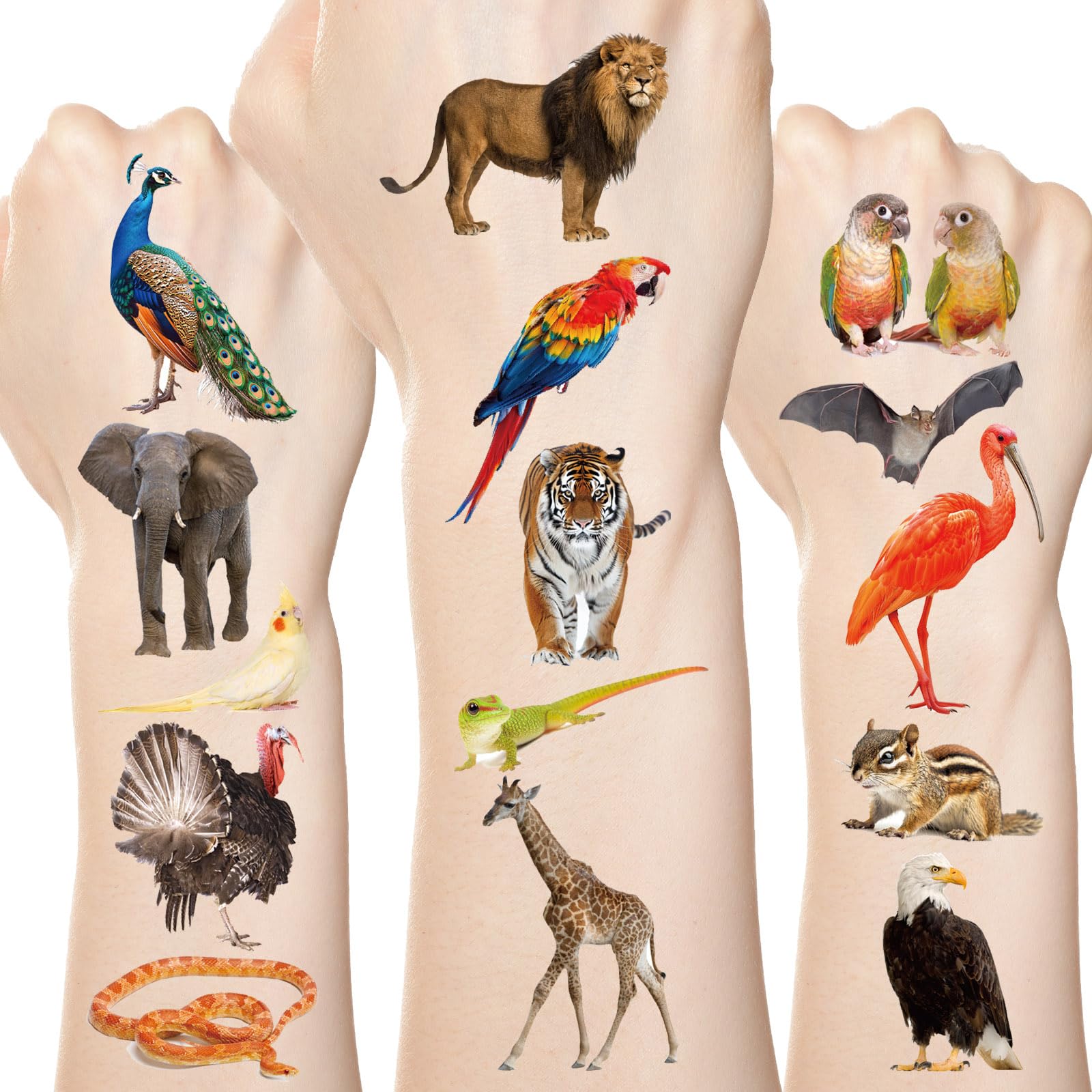 Fancy Land safari tattoos sheet collection for kids party favors and themed play.