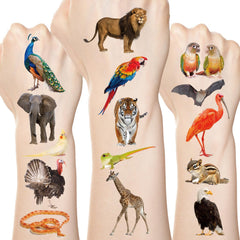 Fancy Land safari tattoos sheet collection for kids party favors and themed play.
