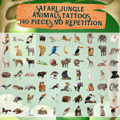Fancy Land tiger tattoo close-up on safari sheet for jungle parties.