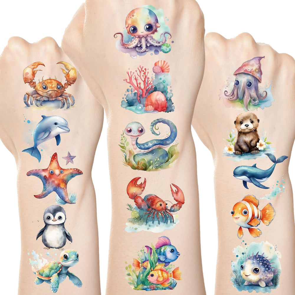 Fancy Land undersea party tattoos highlight sea life for classroom rewards.