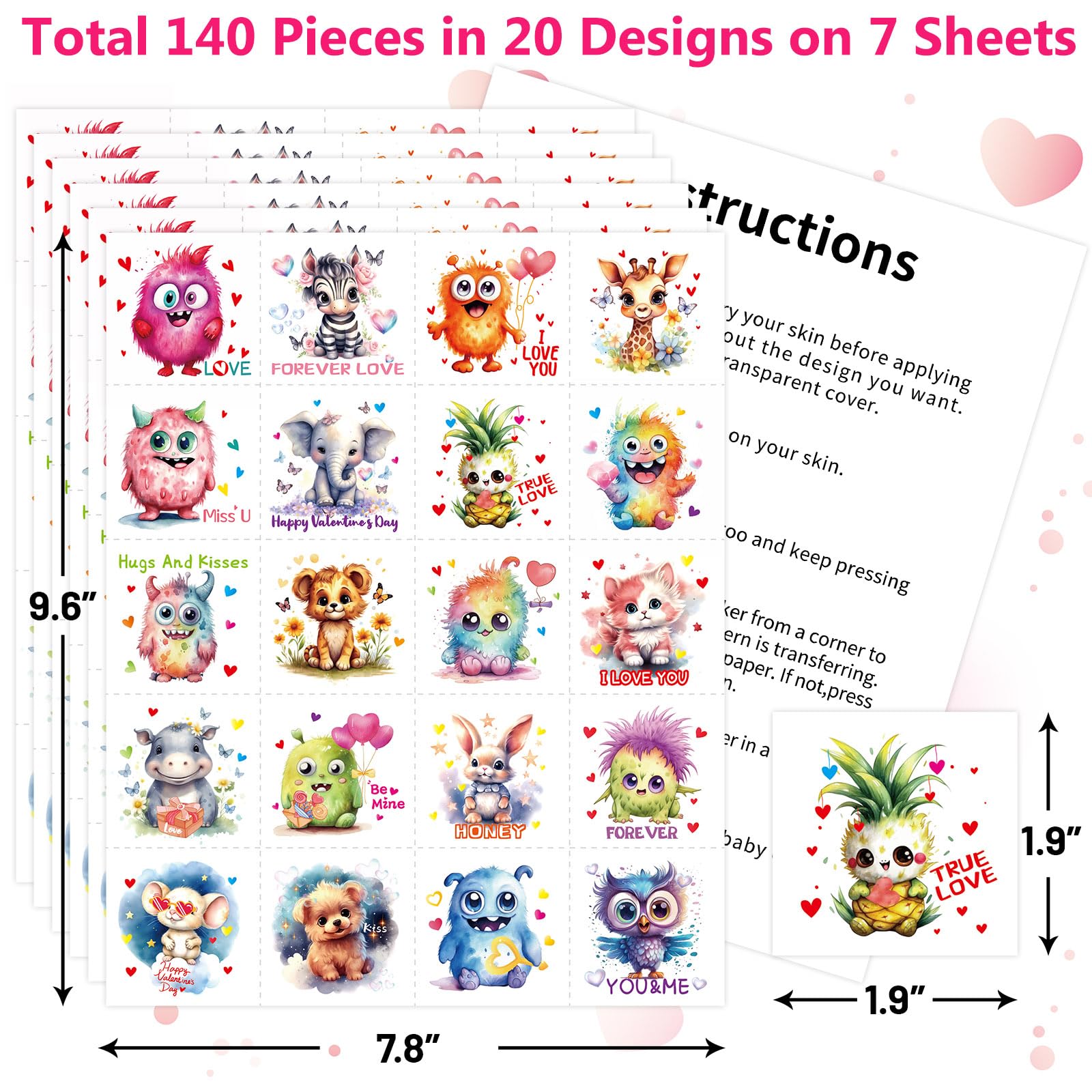 Fancy Land Valentine tattoos with animal designs ideal as party favors