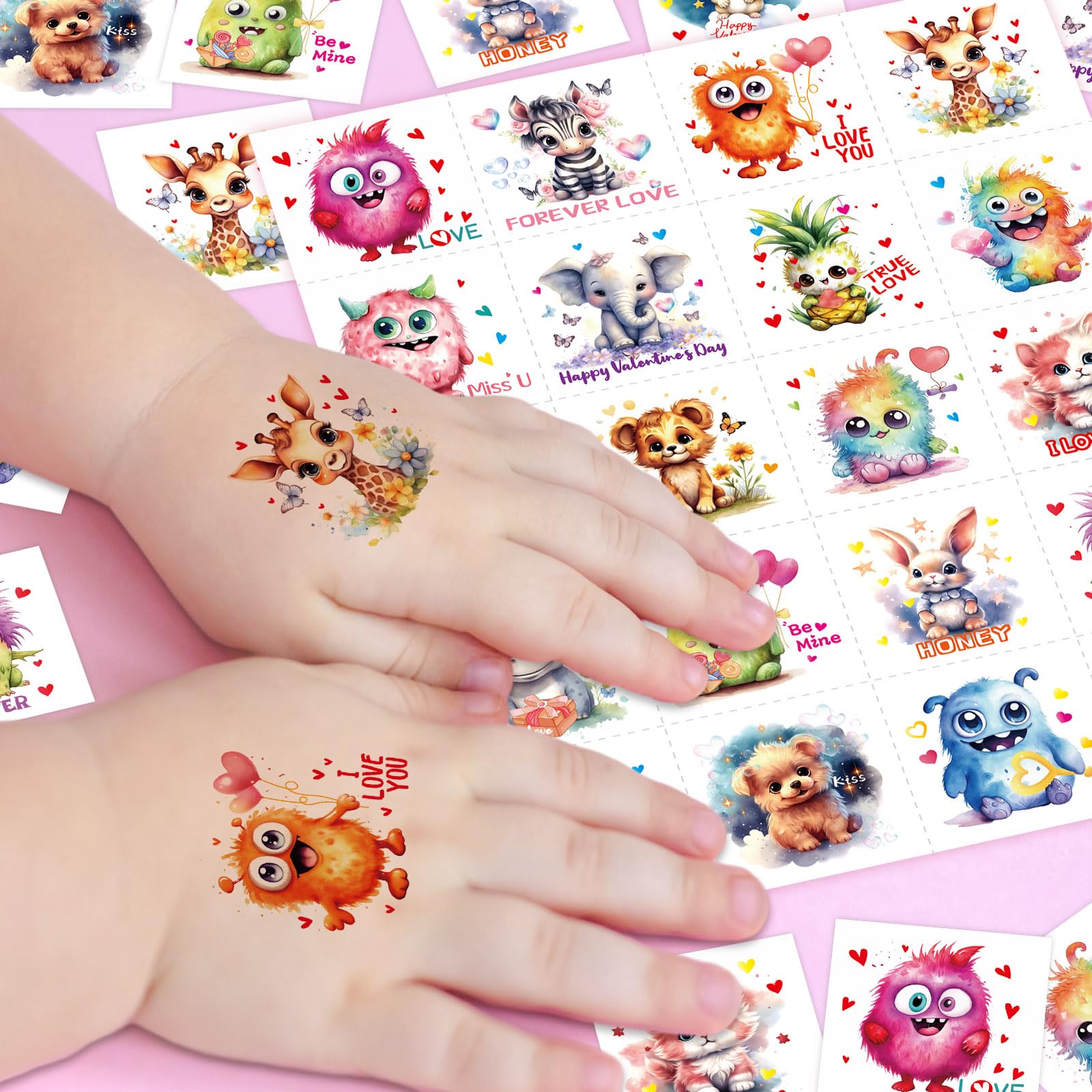 Fancy Land Valentine tattoos arranged as party favors for celebrations