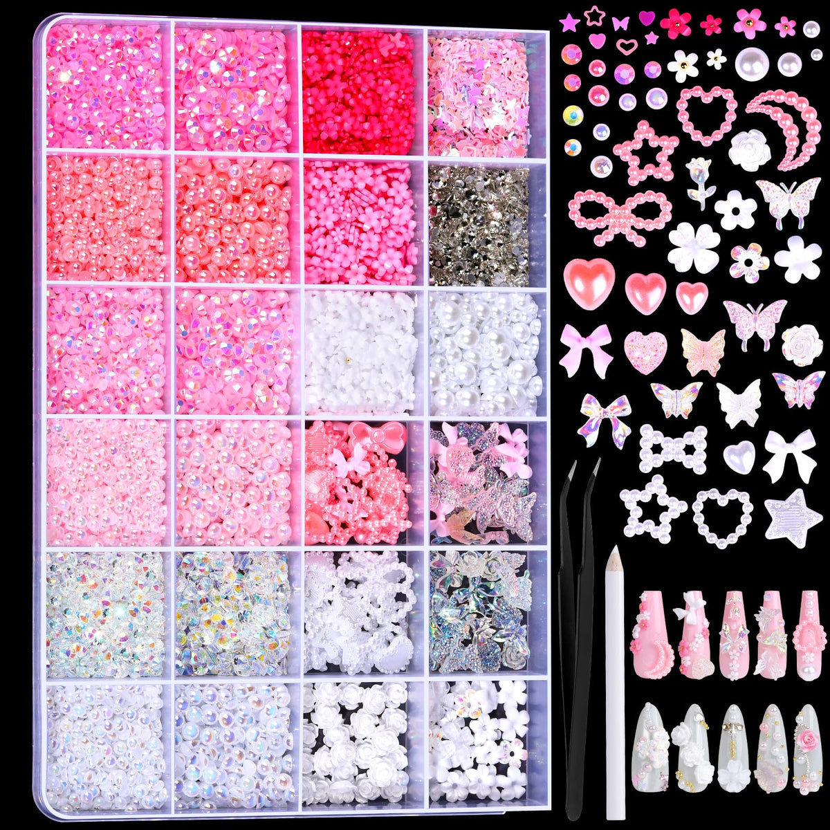 Fandamei 24-grid flat-back pearls for elegant nail art embellishment