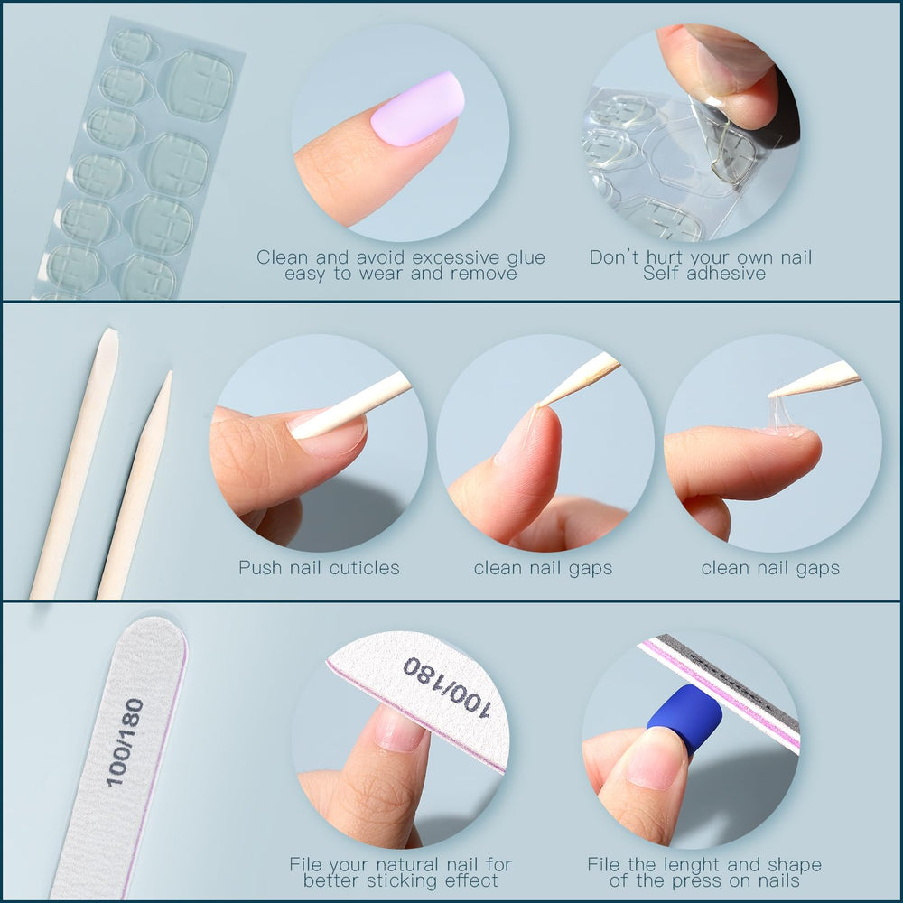 Fandamei 120‑piece adhesive nail tabs for clean, residue-free wear.