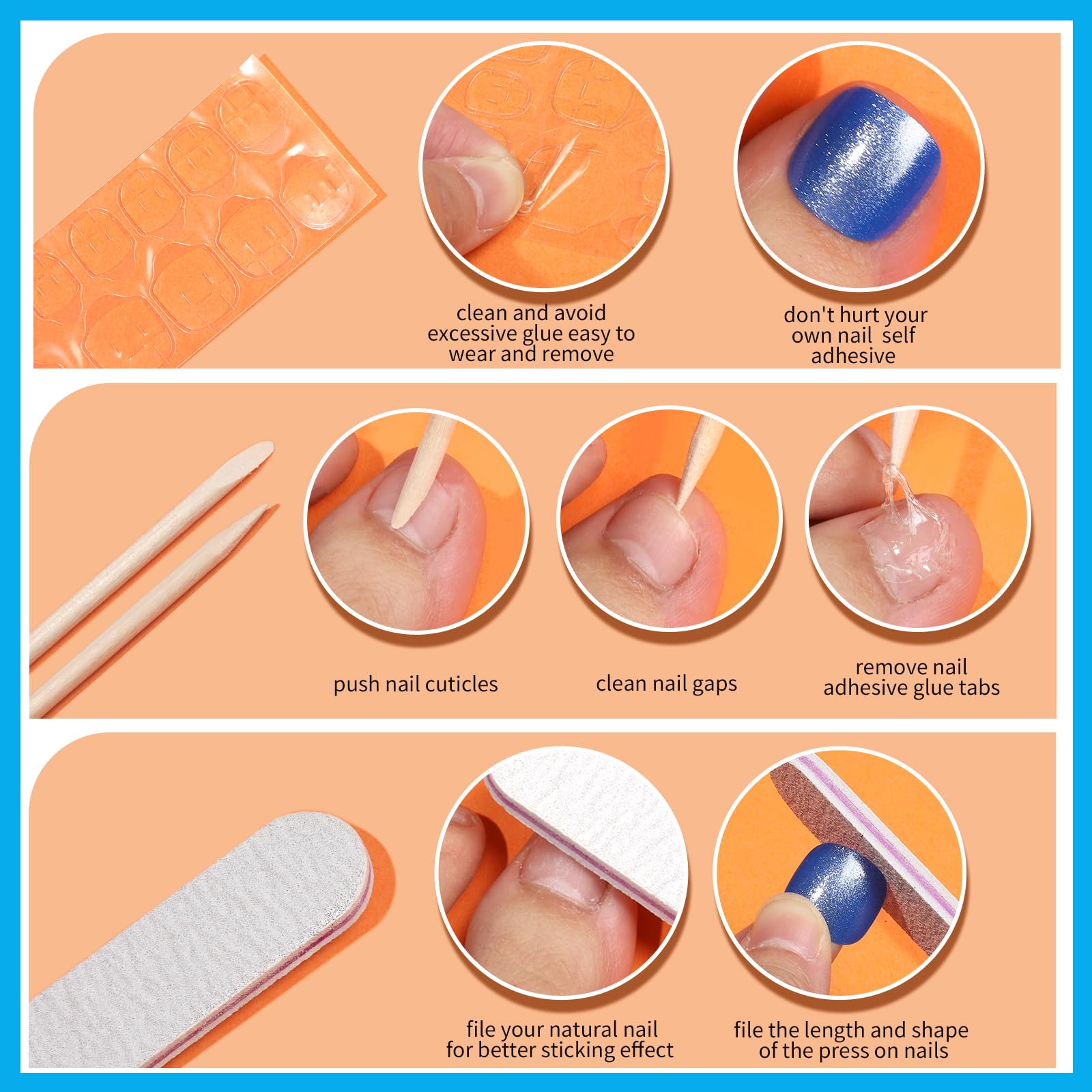 FANDAMEI adhesive nail tabs for easy wear and clean removal.