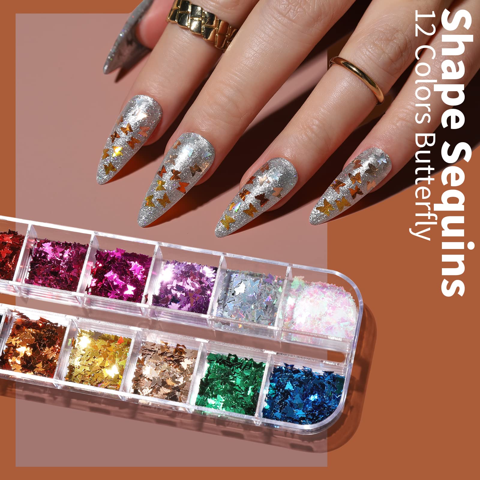Fandamei butterfly sequins in 12 colors create glamorous accents.