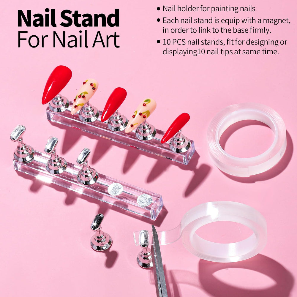 FANDAMEI clear base nail stand with double-sided tape for secure adhesion