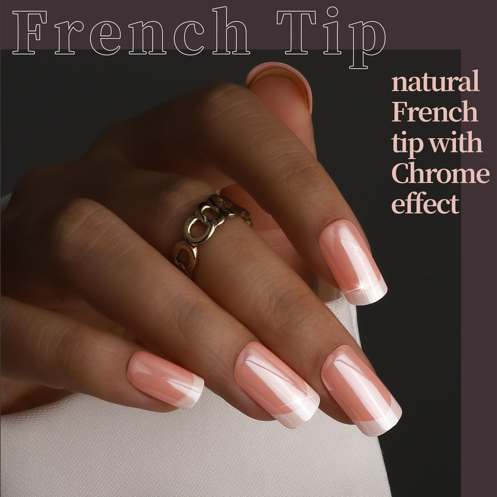 Fandamei chrome tipped French tip nails for chic events