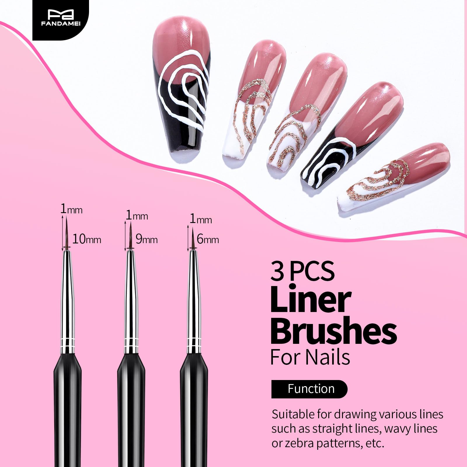 FANDAMEI liner nail art brush creates precise straight or wavy lines