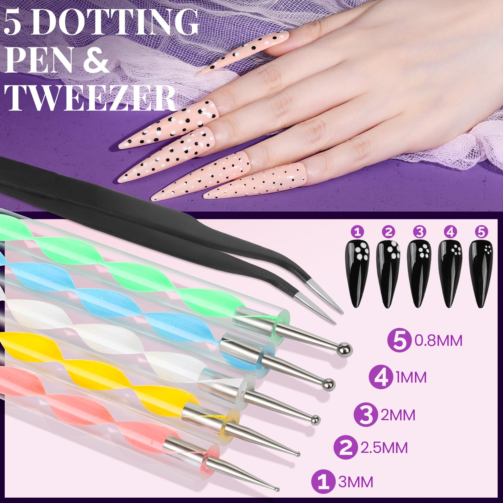Fandamei nail art dotting tools support pattern creation and detailing.
