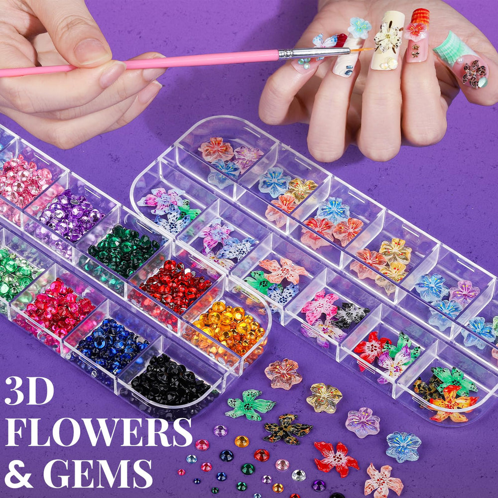 Close-up of Fandamei iridescent 3D charms and rhinestones for sparkling accents.